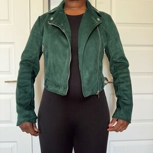 Forever 21 Hunter Green Faux Suede Moto Jacket